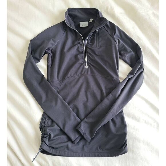 Athleta Activewear Top Women's 2XS Black Drawstring Hem Half Zip Polyester Blend - Picture 1 of 6